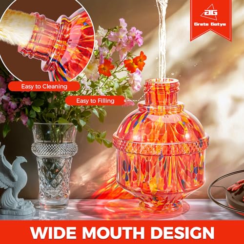 Blown Glass Hummingbird Feeders for Outdoors, 25 Ounces Wild Bird Nectar Feeder with Perch & 5 Flower Feeding Ports Leak Proof Hanging for Garden Backyard Decor, Gifts for Women Mom, Sunrise Red - color: Sunrise Red