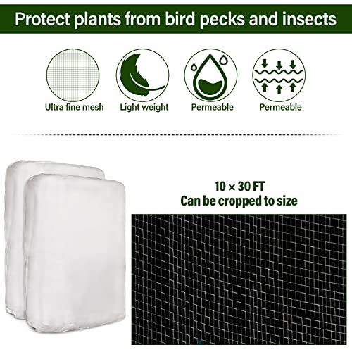 Woanger 2 Set Garden Netting Kit for Raised Beds Ultra Fine Mesh Netting with 100 Hoops 72 Clips 80 Connectors for Garden Row Cover Vegetable Flowers Protection Barrier Plant Covers(10 x 33 ft) - size: 10 x 33 ft