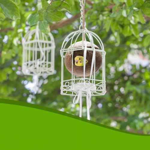 Yesland 2 Pack Coconut Bird Nest Hut with Loop, Coconut Fiber Hanging Birdhouse Cage, Anti-Pecking Bite Coconut Bird Parakeet for Parrot Parakeet Lovebird Finch Canary, Pet Cage Habitats Decor