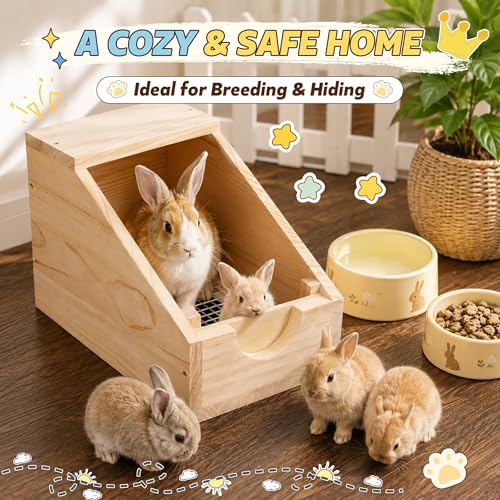16" Wooden Rabbit Nesting Box with Stainless Steel Mesh Floor, 2cm Thick Natural Pine Bunny Breeding Box, Secure Rabbit Birthing Box & Hideout for Hutch, Easy-Clean Nesting House (1 Pcs) - color: 1 Pcs