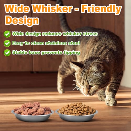 6 Pcs Stainless Steel Cat Bowls, Metal Shallow Cat Bowls Whisker Friendly | 5.5Inch Shallow Wide Cat Food Dishes, Replacement Basic Cat Plates
