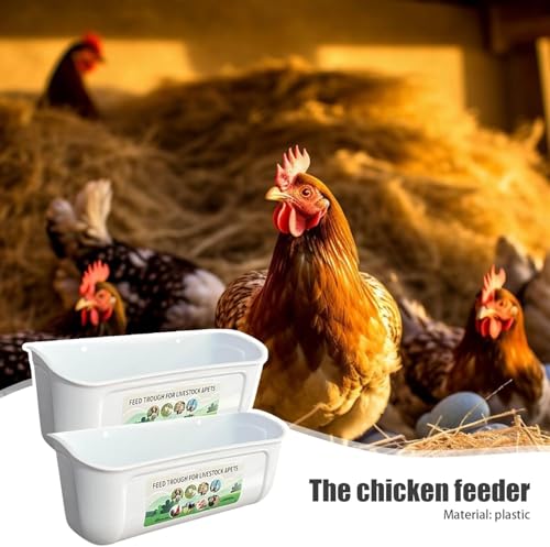 2 Pack Chicken Duck Dog Feeder, Poultry Feeders and Waterers, Hanging Goat Feeder, Livestock Feeding Container, Feed Trough and Waterer Bucket with Clips (White) - color: White