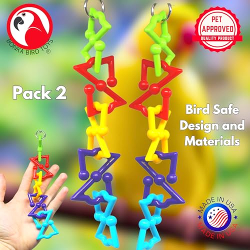 Bonka 3638 Pk2 Z Link Small Bird Toy 8" x 2" Bird Safe Plastic for Parakeet Lovebird Conure Cockatiel Small to Medium Birds and Similar Cage Foot Play Toy