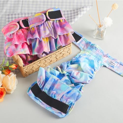 Reusable Dog Diapers Female Washable, Premium Doggie Diaper for Dogs, Pack of 3, Highly Absorbent Small Dog Diaper for Heat, Incontinence and Puppy Training(S) - color: Multi Color Tie-Dye, size: Small