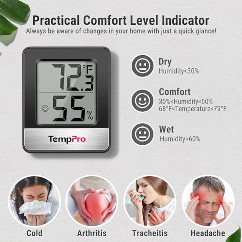 TempPro TempAir Digital Hygrometer Indoor Thermometer | Humidity Meter Room Thermometer with Temperature and Humidity Monitor Mini Hygrometer, Black - color: Black Indoor Thermometer