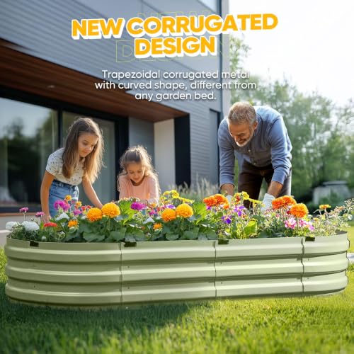 KING BIRD Raised Garden Bed Quick-Setup 74x35x12 in | Galvanized Planter Box Outdoor for Gardening, Vegetables, Flowers, 75% Fewer Screws, Faster Assembly, Olive Green - color: Olive Green, size: 74X36X12 in