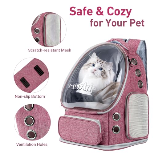 Cat Backpack Carrier with Large Space Bubble Window, Airline Approved Breathable Pet Carrier for Small Dogs Cats up to 15lbs, Foldable for Travel Hiking & Outdoor Use - color: Pink