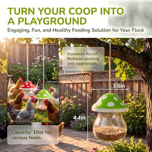 Hanging Chicken Peck Toy，2-Piece Mushroom-Shaped Chicken Enrichment Toys Boredom Busters，Slow-Feed Chicken Toys for Coop-Red & Green (Red & Green) - color: Red & Green
