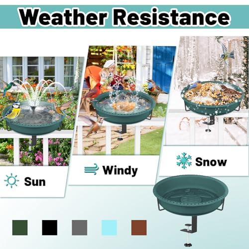 Bird Baths for Outdoors, Rustproof Metal Clamp Birdbaths & Birdfeeder with Detachable Plastic Basin, Outdoor Bird Feeding & Watering Station for Wild Birds Garden Patio Balcony (Green) - color: Green
