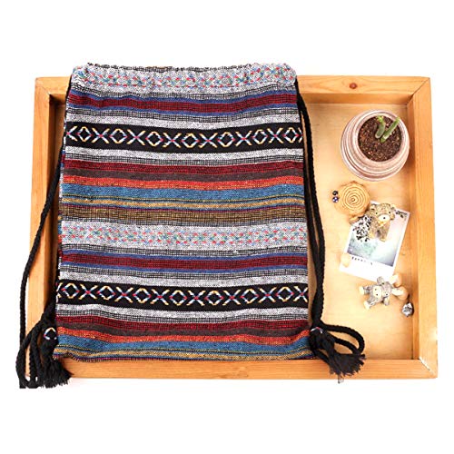 Van Caro Bohemian Drawstring Backpack Light Cinch Bag Gym Sack String Bag (Color 2) - color: Color 2