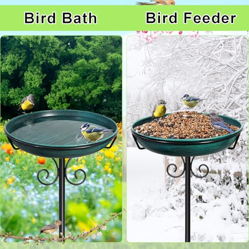 38In Freestanding Bird Bath for Outside, Detachable Birdbaths with Metal Stake, Bird Bath Feeder Bowl for Outdoors Garden Patio Yard Lawn,Sturdy Upgraded 5 Pronged Base (Green) - color: Green