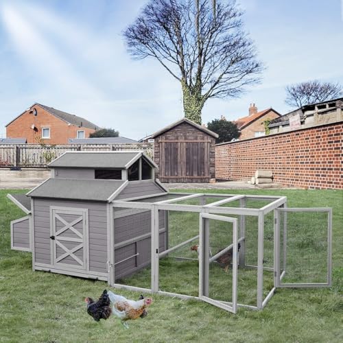 Aivituvin Extra Large Chicken Coop, Outdoor Rabbit Hutch Chicken Coop, Nesting Box, Leakproof Pull-on Tray and Ramps, Wooden Hen House for 6-10 Hens (Grey, AIR49) - size: AIR49