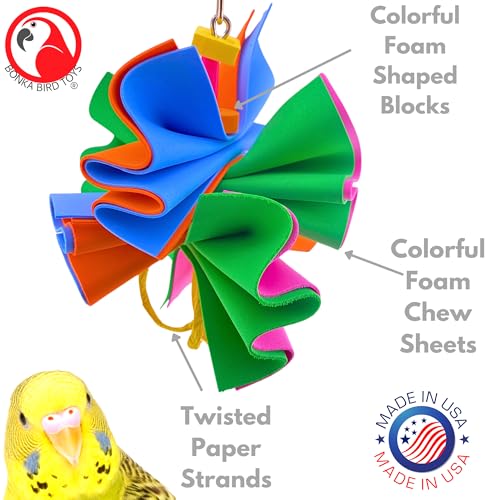 Bonka Bird Toys 1438 Foamy Crush 6" x 6" Foam and Paper Chew Toy for Cockatiels Parakeets Parrotlets and Small Birds Cage Entertainment