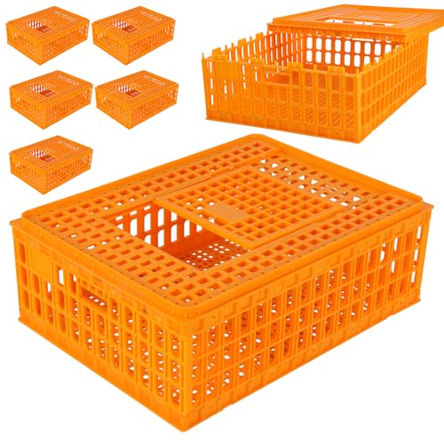 6pcs Chicken Carrier Chicken Transport Cage Crate with Sliding Door 29.5x21.6x10.6inch Chick Boxes for Transport Bird Travel Carrier for Poultry Bird Duck Goose (Carton Delivery)