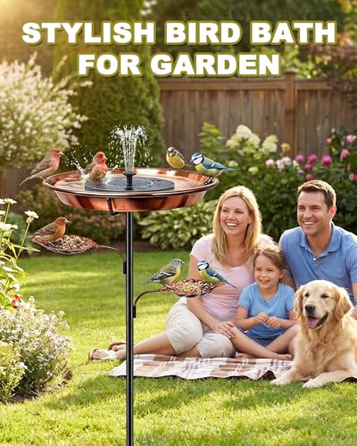 2026 New Bird Bath for Outside, 12 Inch Copper Disc for Bird Baths for Outdoors, Upgraded Vintage Freestanding Birdbath Feeder Bowl for Garden Yard Lawn Decor, 5-Pronged Base & 3 Bowls