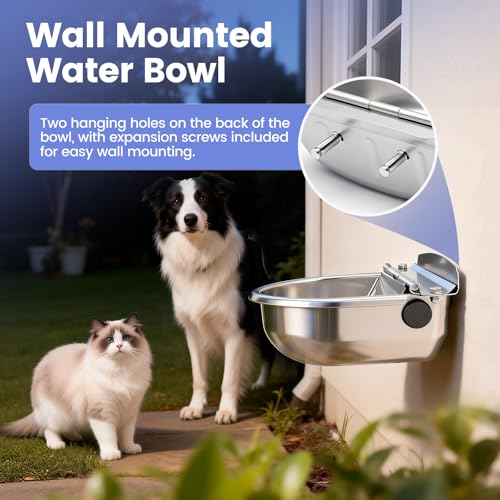 Automatic Dog Water Bowl Dispenser Outdoor, Wall Mountable | Heavy Duty 304 Stainless Steel Auto Waterer, Auto Refill, Drain Hole for Easy Cleaning, Fits Dogs, Cats, Poultry & Livestock