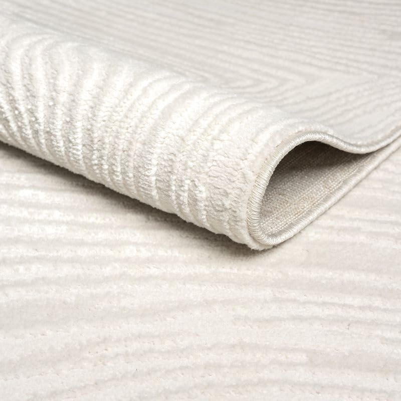 Abani Zen 4' x 6' Cream Rug – Neutral Layered Wavy Borders Pattern, Medium Soft Area Rug for Living Room & Bedroom, Durable & Easy to Clean - size: 4' x 6'