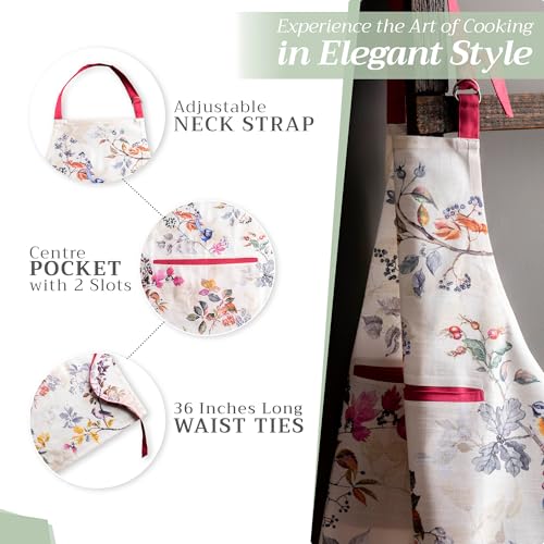 Maison d' Hermine Aprons for women with Pocket 100% Cotton (27.50"x31.50") | Adjustable Neck Strap & long ties Apron Men Chef Wedding Cooking Gardening Server Maid - color: 049 - Equinoxe - Beige