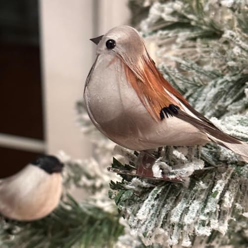 12pcs Artificial Birds Clip on Birds Christmas Tree Decoration Artificial Sparrow Realistic Birds Fake Faux Feather Foam Birds for Yard Patio Wreath Designs Garden Decor