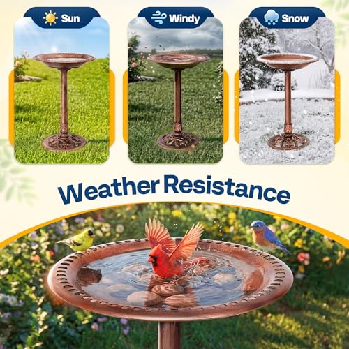 VIVOHOME Bird Bath for Outside, Polyresin, Pedestal, Antique Bronze | Weather-Resistant, 20-Inch Bowl, 28-Inch Height, for Outdoor/Garden, Bird-Friendly, Easy to Clean - color: Antique Bronze
