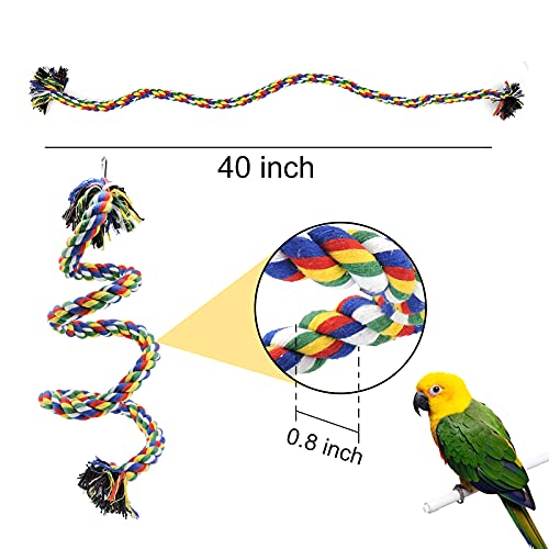 WishLotus Bird Perches, Parrot Colorful Climbing Rope Swing Toys Parrot Stand with Bell and Hanging Clip for Parrots, Budgies, Macaws, Parakeets, and Other Small Birds. (100cm) - size: 100cm