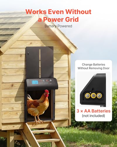 VEVOR Automatic Chicken Coop Door, Battery Powered Chicken Coop Door with Timer & Manual Setting, Anti-Pinch Security, Durable Aluminum Alloy, Auto Chick Run Gate Opener with Waterproof Sealing, Black - color: Black, size: 13.8"L x 9.8"W x 2.9"H