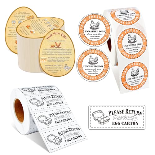 3 in 1 Total 1850pcs Farm Fresh Egg Stickers Set Including 250pcs Handing Instruction Cards,800pcs 2” Round Unwashed just got Laid Carton Stickers,800pcs Rectangular Please Return Egg Carton Labels - style: 3 in 1 Egg Stickers Set