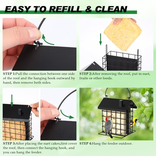 Gbekery All-Metal Double Suet Bird Feeder for Outdoors Hanging, Suet Cake Cage Holder with Weather-Resistant Roof & Perch for Outside Garden, Black - color: Black
