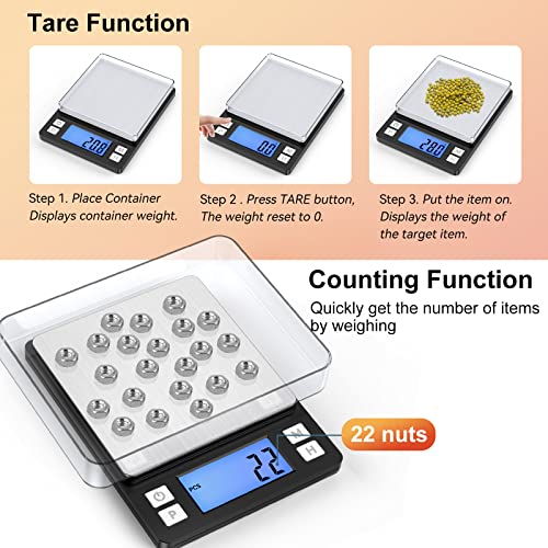 BOMATA Upgraded Small Food Scale with 0.1 g/0.001 oz High Precision | 3000 g/6.6 lb, New Hold Function, Larger Display, USB Rechargeable, Digital Kitchen Scale for Small Item, Jewelry. Black - size: 0.1g/3kg Black