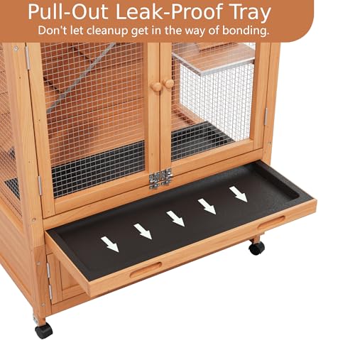 Wooden Rabbit Cage Indoor Outdoor, 2-Story Rabbit Hutch Bunny House with Chew-Proof Ramp, Leak-Proof Trays,Storage Cabinet & Wheels for Small Rabbits, Quails,Turtles(Wood2) - color: Wood2