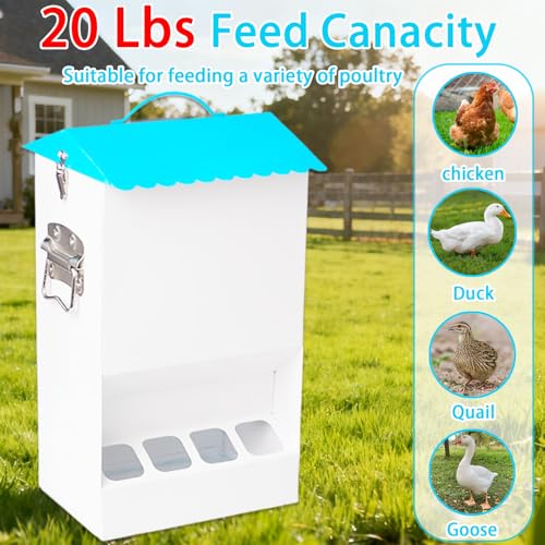 20LB Automatic Chicken Feeder with 8 Feeding Ports, No Waste Design, Height-Adjustable Legs & Secure Locking Lid for Chickens, Ducks & Poultry