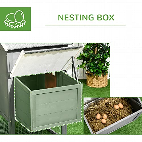 PawHut 118" Extra Large Chicken Coop Asphalt Roof for 3-6 Chickens Gray | Wooden Hen Run, Slide-Out Tray, Nesting Box, Hen Hutch - color: Gray