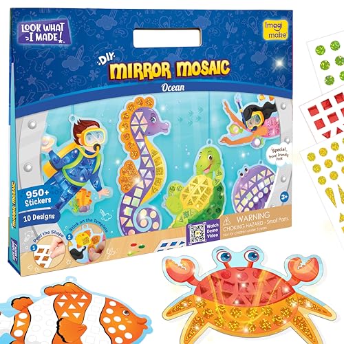 Imagimake Mirror Mosaic - Ocean, 10 Templates, 950+ Stickers | Mess-Free Craft Activity, Screen-Free Creative Art Kit for Kids, Birthday Gift for Boys & Girls Ages 3,4,5,6,7 Years Old - style: 4. Ocean