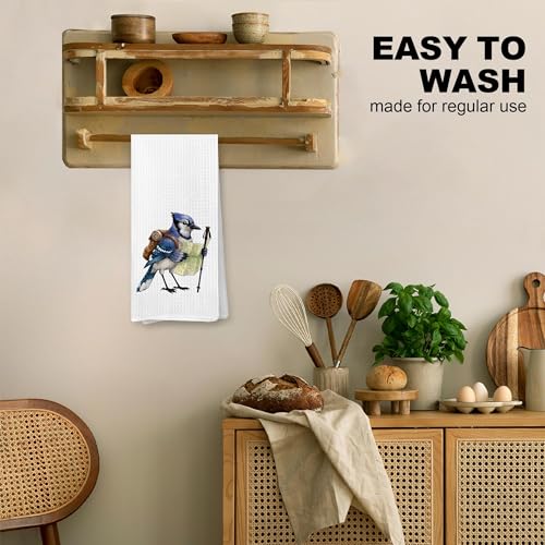 Funny Blue Jay Bird Hiking Decorative Hand Towel for Bathroom, Bird Lover Watcher Gifts, Gifts for Hiking Camping Adventure Lovers Dish Tea Towels for Kitchen, 16x24 Inches