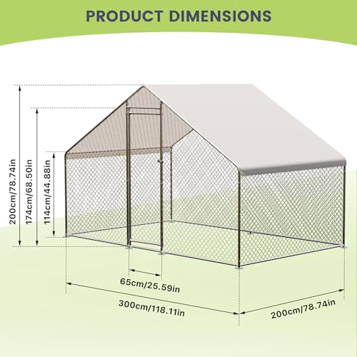 Large Metal Chicken Coop, Large Chicken Run, Walk-in Poultry Cage with Waterproof and Anti-UV Cover for Outdoor Yard Farm Use (9.8' L x 6.5' W x 6.6' H)