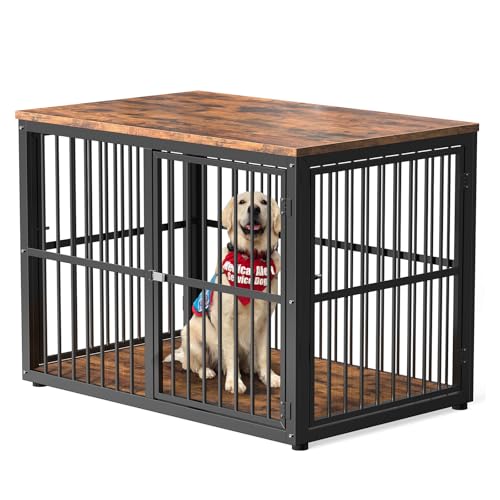 Lyromix 43'' XL Dog Crate Furniture with 3 Doors for Medium to Large Dogs | Wooden Kennel End Table, Heavy Duty Indoor Cage for Golden Retriever Labrador, Multiple Units Can be Combined, Rustic Brown - color: Brown, size: 43.3"L x 29.9"W x 33.1"H