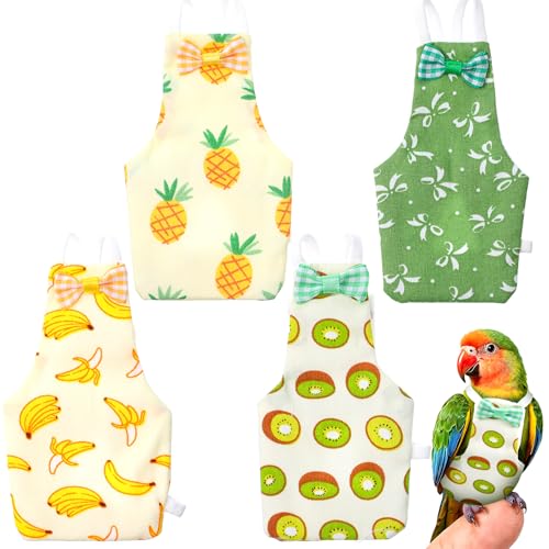 4 Pcs Bird Diaper, Parrot Diapers with Waterproof Inner | Reusable Flight Suit Cute Soft Bird Diaper Clothes for Parakeets Cockatiel Canary Monk Parakeet (M)