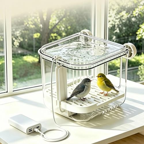 Automatic Bird Bath, Parrot Shower with Circulating Water (Clear) | Indoor Parrot Bath Cage Accessories with Circulation Pump for Parakeet Budgie Cockatiel Finches Cockatoo Conure Pet Bird - color: Clear