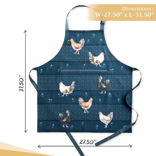 Maison d' Hermine Aprons for women with Pocket 100% Cotton (27.50"x31.50") | Adjustable Neck Strap & long ties Apron Men Chef Wedding Cooking Gardening Server Maid - color: 066 - Meadow Rooster