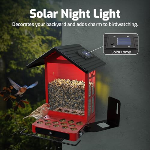 All-Metal Bird Feeder, Wall & Pole Mountable, 2.4L Large Capacity | Chew-Proof & Weather-Resistant Design, Easy to Clean & Fill, Wild Birds Feeder for Backyard & Garden, for Men Women Gift - color: Cranberry（Without Camera）