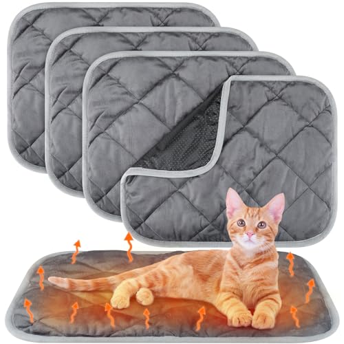 4 Pack Self Heating Cat Pad Self Warming Dog Mat Reflects Body Heat Extra Warm Thermal Pet Pad Washable Dog Cat Bed Crate Bed Mat Blanket(Gray,16 x 20 Inch) - color: Gray, size: 16 x 20 Inch