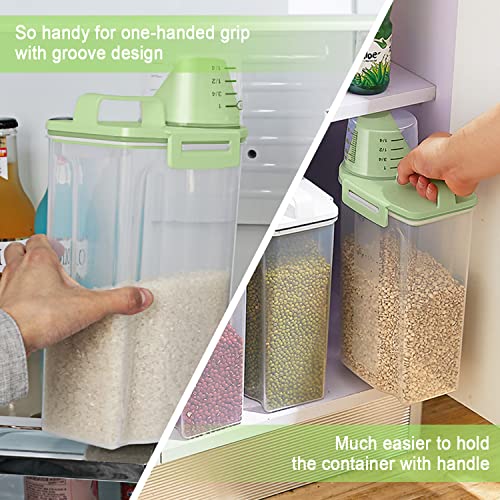 TBMax Rice Container Cereal Storage Container 2 Pack 5 Lbs, Plastic Kitchen Pantry Food Storage Container with Cup, Small Pet Dog Cat Food Dispenser -Green - color: Green 3+3Qt