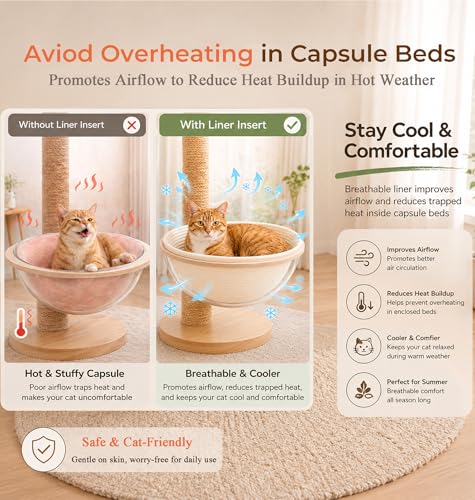 Cotton Rope Cat Bed Mat for Space Capsule, 11.8" Breathable Round Nest Liner, All-Season Warm & Cooling Pet Pad, Washable Scratch-Resistant Bedding for Cat Tree & Clear Bowl (Off White) - color: Off White, size: Small