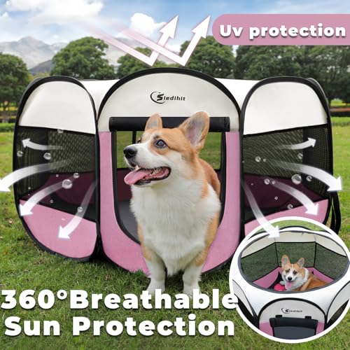 Sieidihit Dog Cat Pet Playpen Puppy Crate Cage Indoor Outdoor, Medium Pink | Nursing Rest Zone Recovering Pet Quarantine Room Portable Pop Up Easy to Set up lightweight Carrying Bag Wide applicability - color: Pink