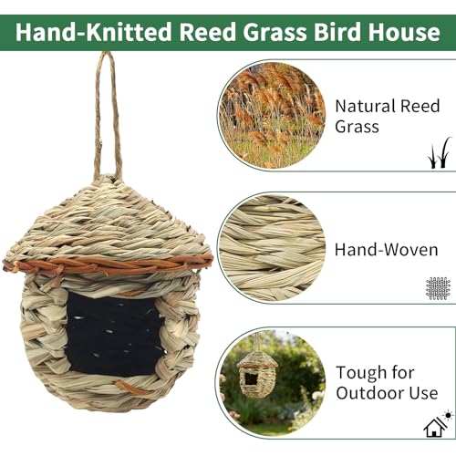 GUTE Hummingbird Houses 2Pcs Hand Woven Grass Hanging Bird Nest | Natural Grass,Hand-Knitted,Sturdy Shelter,Ventilated Cozy Design,Blends in Trees,Easy to Hang,Garden,Window. - color: Mushroom Shape, size: 2Pack