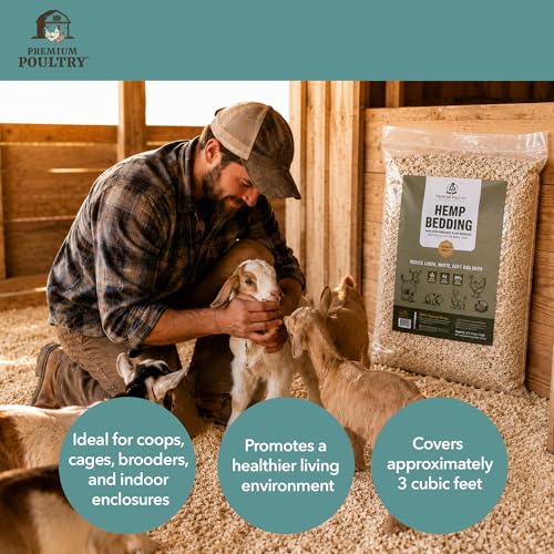 Hemp Bedding, Chickens & Small Animals, 22.5lb, Made in USA | Low Dust & Highly Absorbent, Reduces Coop Odor, Ideal for Chicken Coops, Deep Litter, Nesting Boxes & Brooders - size: 3 Cubic Feet