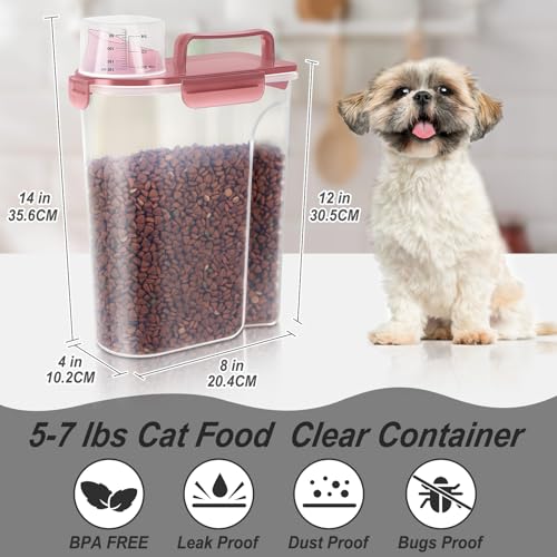 LEAWALK 5-7Lbs/6Qt Dog Cat Storage Container Portable with Upgraded Large Spout and Cup, Plastic Pet Food Dispenser for Small Animal Kibble, Bird Seed, Oatmeal, Rice, Flour, Brown Sugart- Clear pink - color: Clear Pink, size: 5L-1pack