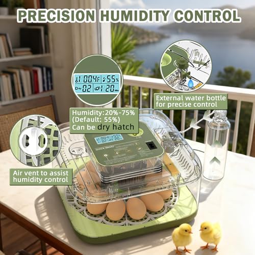 XOTTI Incubator for Hatching Egg, 12 Egg Incubators with Temperature and Humidity Control, Automatic Turner, Candler, 360° Viewing for Dry Hatch Chicken, Duck, Quail, Goose, Parrot and Pigeon - size: 12 Eggs