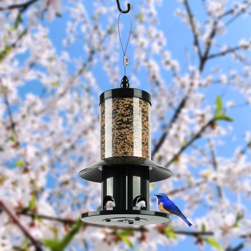 Squirrel Proof Bird Feeder - 360° Feeding Perch Tray for Outdoor Hanging Wild Bird Seeds, Dark Green. - color: 11"H Dark Green