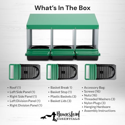 Homestead Essentials Classic Style 3 Compartment, Forward Rollout & Rollaway, Hen & Chicken Nesting Box with Integrated Perch and Protective Egg Laying Collection Lids - size: 3 Compartment